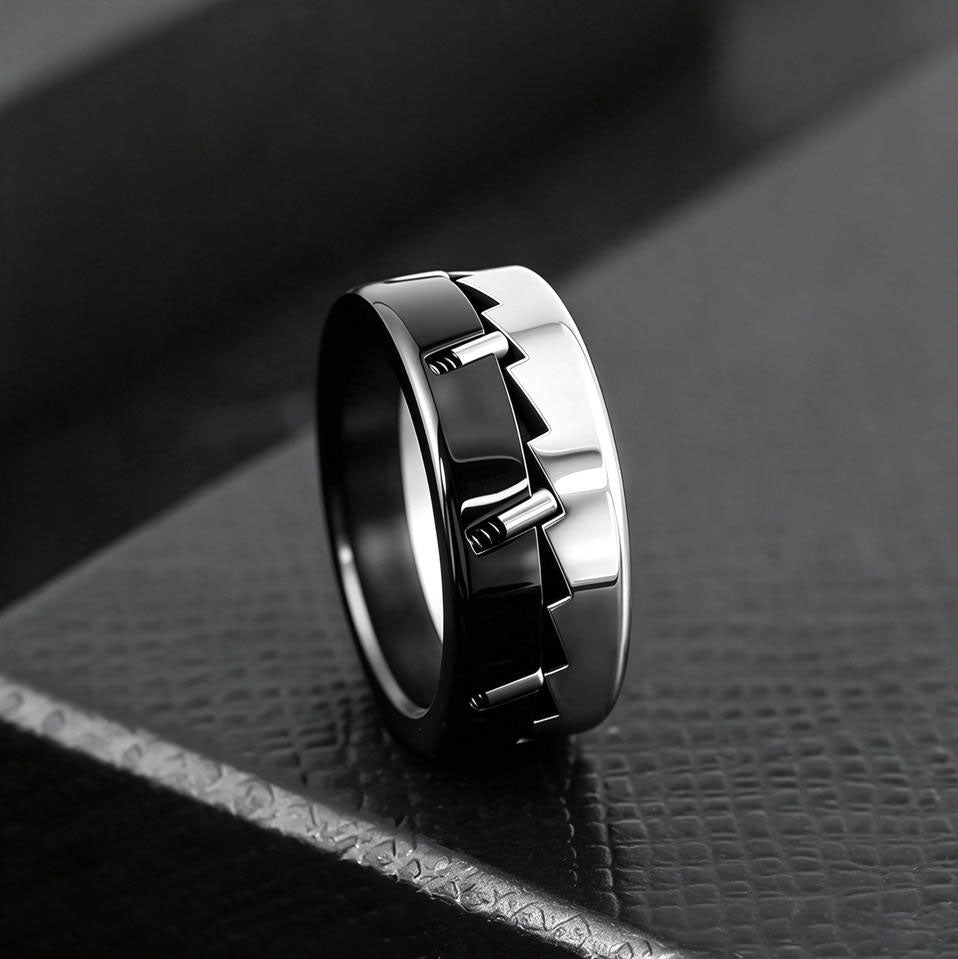 Men’s Mechanical Ratchet Fidget Ring, Black & Silver Tactile Spinning Stress‑Relief EDC Ring for Office Anxiety Relief